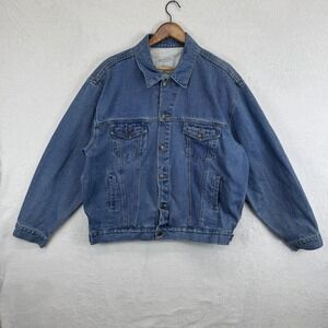 Vintage Austin Jeans Jacket Mens XL Blue Denim Trucker Made Hong Kong 90s